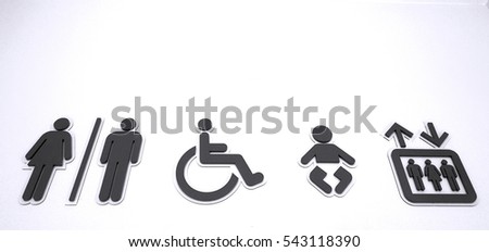 Symbol of facilities inside of a shopping mall such as washrooms, diaper changing room and lifts. 