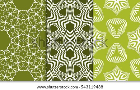 set of green floral on sacred geometry pattern. vector illustration. for design invitation, wallpaper, fabric