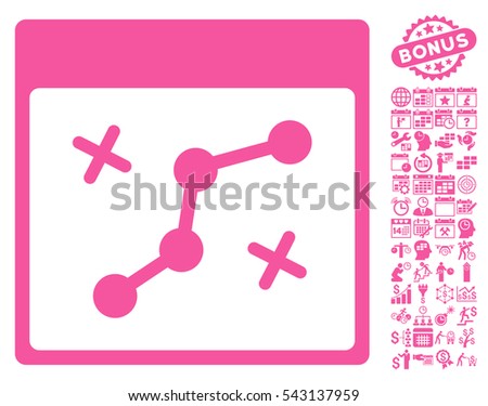 Path Points Calendar Page pictograph with bonus calendar and time management clip art. Vector illustration style is flat iconic symbols, pink, white background.