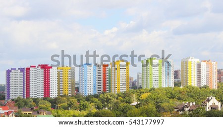 Landscape with a view of the area, built multi-storey colorful houses