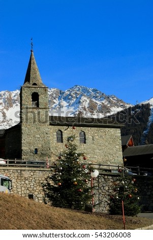 CATHOLIC CHURCH SAINT MAURICE IN CHRISTMAS , BAGNES , VERBIER , SWISS MOUNTAIN, SWITZERLAND, DECEMBER 2016
