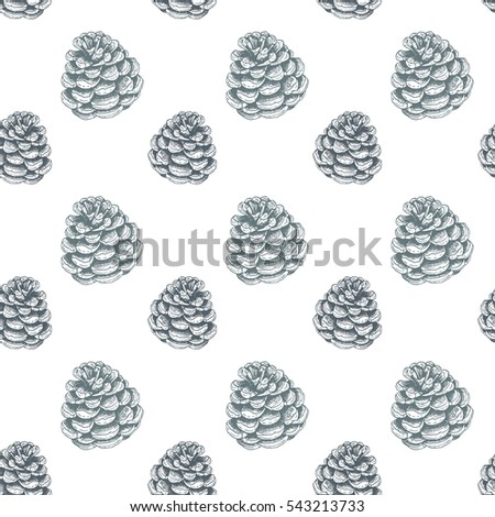 Pine cones seamless pattern. Design template for wrapping paper or fabric. Vector illustration