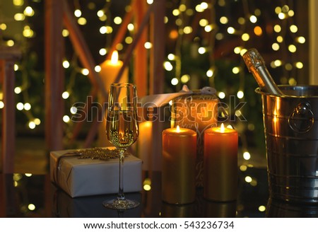 Golden christmas decoration. Holidays background. Golden style toned picture