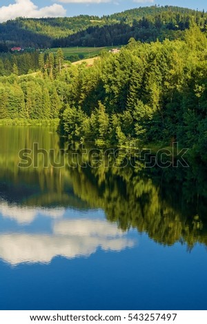 Lake in the mountains. Mountain landscape with lake.