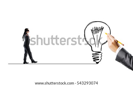 Young businessman walking forward to idea on drawn line