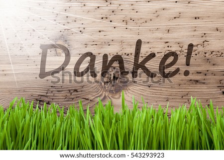 Bright Sunny Wooden Background, Gras, Danke Means Thank You