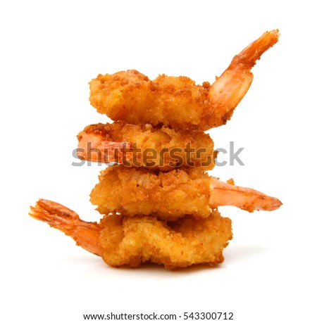 Stack butterfly shrimps on white background  Royalty-Free Stock Photo #543300712