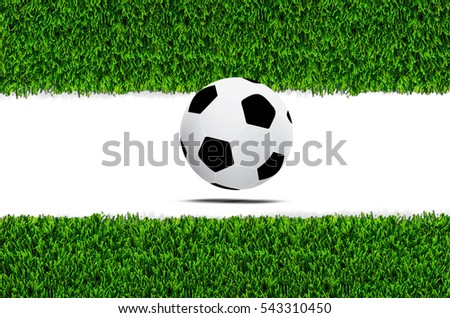 Soccer ball and green grass on white background.