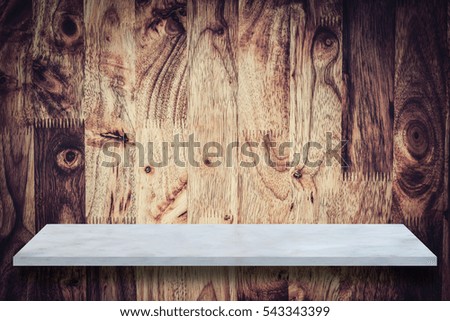 Empty top marble shelves with wood texture, Mock up scene for display or montage of product on soft focus blur background. 