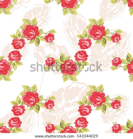 Seamless floral pattern with watercolor red roses Vector Illustration EPS8