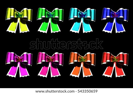 color full bows, ribbon isolated on black background.