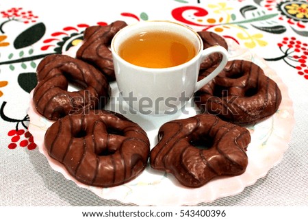 Delicious chocolate cookies with tea.