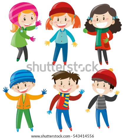 Boys and girls in winter outfit illustration