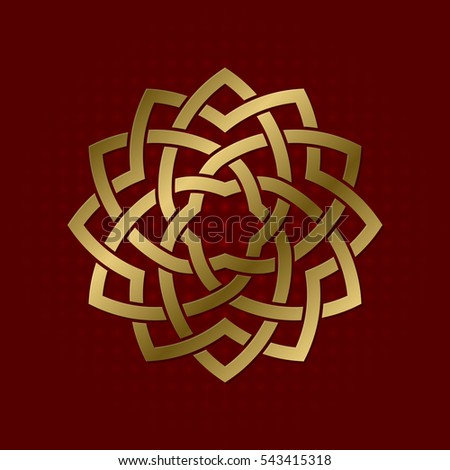 Sacred geometric symbol of twelve flower petals plexus. Golden mandala logo.