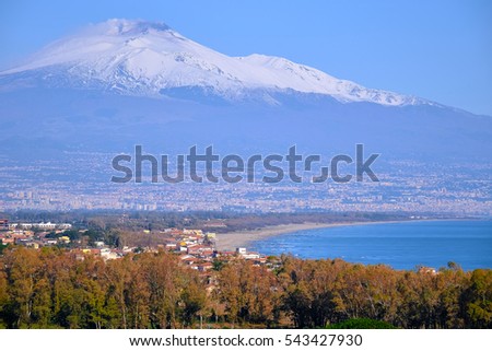 Mountain Etna and gulf of Catania, Sicily