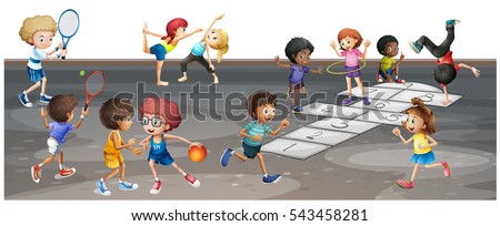 Many children playing different sports  illustration