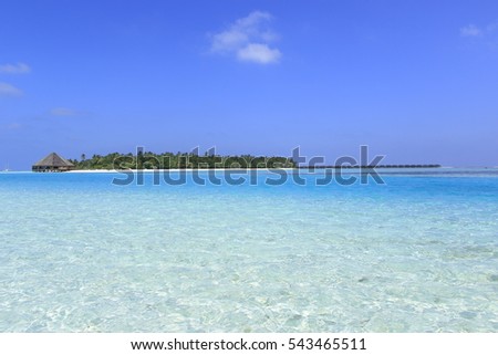 Maldives atmospheric view. Blue water and sky. 
