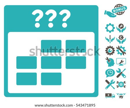 Unknown Month Calendar Grid icon with bonus options clip art. Vector illustration style is flat iconic symbols, grey and cyan, white background.