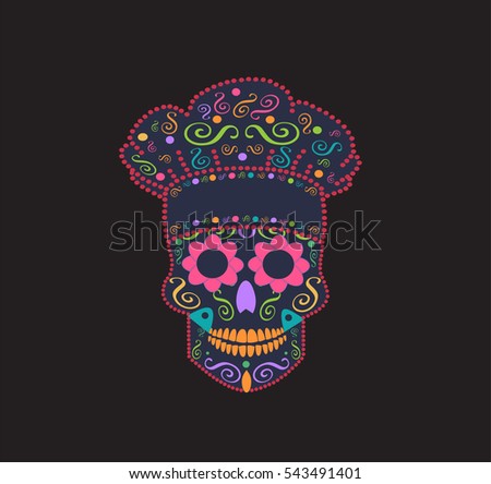 Kitchen chef skull vector background ornament