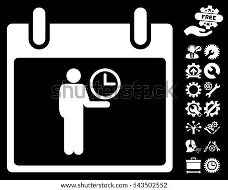 Time Manager Calendar Day icon with bonus options clip art. Vector illustration style is flat iconic symbols, white, black background.