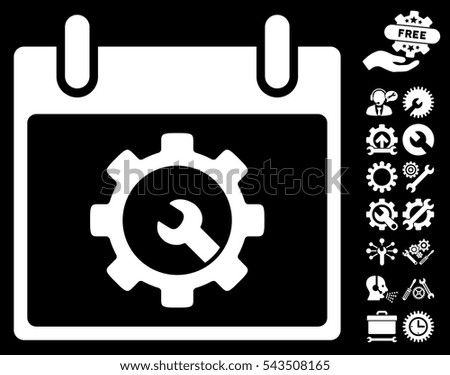 Options Tools Calendar Day icon with bonus options clip art. Vector illustration style is flat iconic symbols, white, black background.
