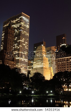 Manhattan Skyline and Central Park at Night, New York City
