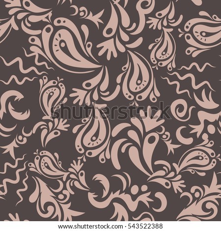 Nice neutral and brown hand-drawn seamless vector illustration. Elegant seamless pattern with floral and Mandala elements.