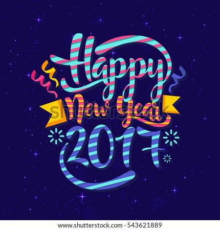 Modern Happy New Year 2017 Celebration Card, Suitable for Invitation, Web Banner, Social Media, and New Year Related Occasion