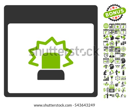 Alert Calendar Page icon with bonus calendar and time management clip art. Vector illustration style is flat iconic symbols, eco green and gray, white background.