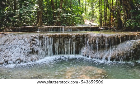 water fall Huay Mae Khamin Kanchanaburi Thailand,Deep forest waterfall at Erawan waterfall National Park Kanjanaburi Thailand