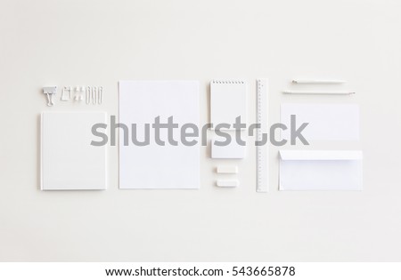 Blank stationery and corporate identity set on white background. Template for design presentations. Branding Mock-Up. Royalty-Free Stock Photo #543665878
