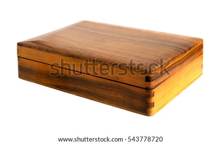 Antique wooden handmade casket or box isolated on white