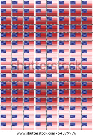 An illustration of a sheet of stamps with the USA flag.