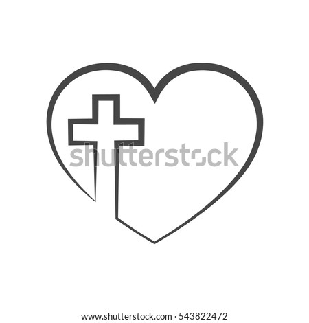 Christian cross icon in the heart inside. Black christian cross sign isolated on light background. Vector illustration. Christian symbol.