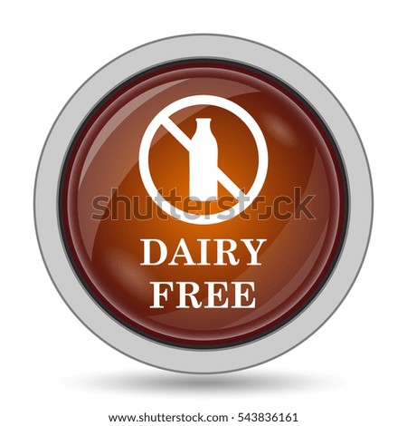 Dairy free icon, orange website button on white background.
