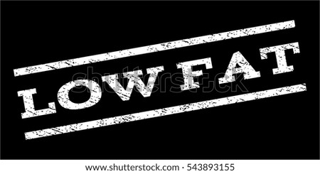 Low Fat watermark stamp. Text tag between parallel lines with grunge design style. Rubber seal stamp with dirty texture. Vector white color ink imprint on a black background.