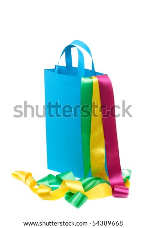 Shopping paper bag with vivid color ribbons