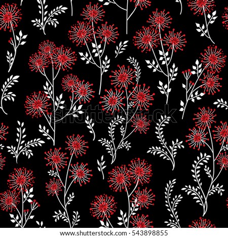 Floral pattern with leaves and flowers. Ornamental herb branch seamless background. Nature plant winter holiday texture