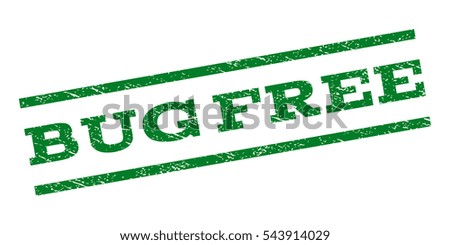 Bug Free watermark stamp. Text caption between parallel lines with grunge design style. Rubber seal stamp with scratched texture. Vector green color ink imprint on a white background.
