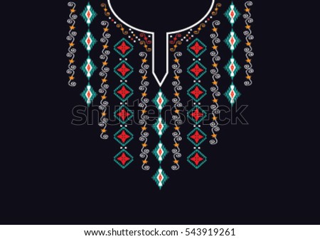 Geometric ethnic pattern neck embroidery design for background or wallpaper and clothing.