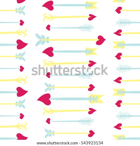 Seamless Valentines Day background with Cupid's arrows.  Tiled vector holiday texture. Love wrapping paper design.