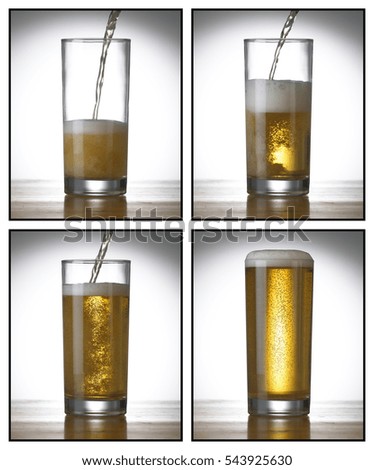 SEQUENCE OF FOUR PICTURES SHOWING BEER POURING INTO GLASS