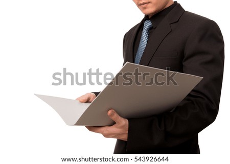 Smart businessman holding a file on a hand