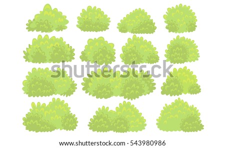 Set of bushes in hand-drawn style for decoration on your works, grass in cartoon style, green plants, vector