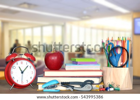 very blurry campus of university background and book for education concept
