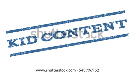 Kid Content watermark stamp. Text tag between parallel lines with grunge design style. Rubber seal stamp with dust texture. Vector cobalt blue color ink imprint on a white background.