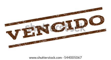 Vencido watermark stamp. Text caption between parallel lines with grunge design style. Rubber seal stamp with scratched texture. Vector brown color ink imprint on a white background.