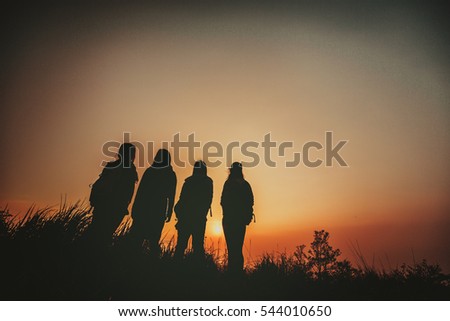 Four girls hiking