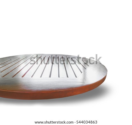 Brown old wooden shelf with shadow use for put your products or something isolated on white background.