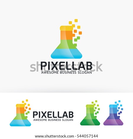 Pixel lab color logo design. Digital, Laboratory and Art studio logo concept. Vector logo template